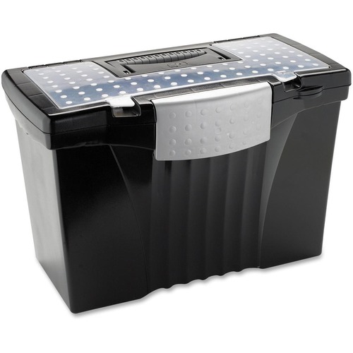 Storex Supply Compartment Plastic File Box - External Dimensions: 9" (228.60 mm) Width x 11.5" (292.10 mm) Depth x 17" (431.80 mm) Height - Media Size Supported: Letter, Legal - Heavy Duty - Plastic - Black - For Document - Recycled