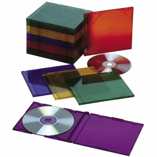 SKILCRAFT Multi-color Slim CD Jewel Cases - Jewel Case - Plastic - Assorted, Blue, Green, Purple, Yellow