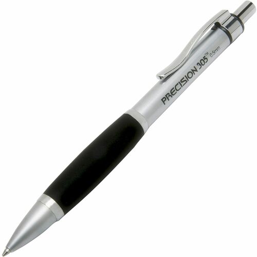 SKILCRAFT Precision 305 Mechanical Pencil - 0.5 mm Lead Diameter - Silver Metal, Black Barrel - 6 / Pack