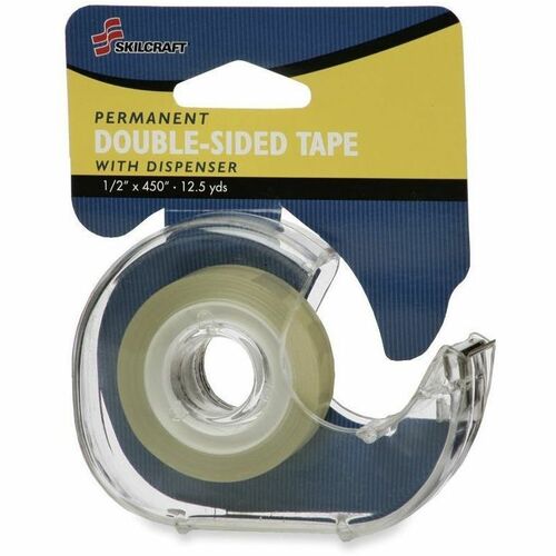 SKILCRAFT Double Sided Tape with Refillable Dispenser - 0.5" Width x 450" Length - Non-yellowing - Clear