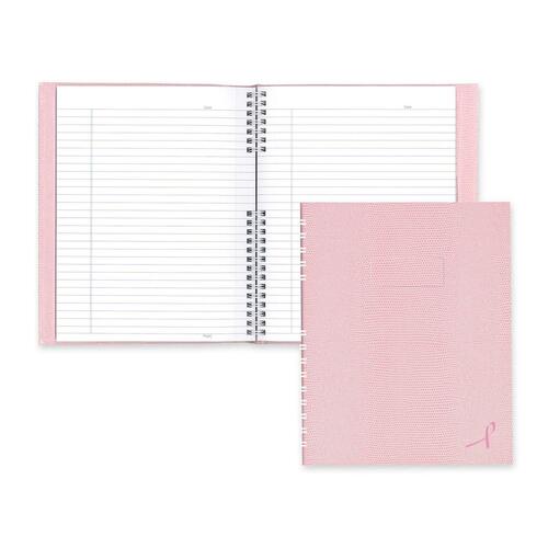 Blueline Pink Ribbon Collection NotePro Notebook - 150 Sheets - Double Wire Spiral - Ruled - 7 1/4" x 9 1/4" - White Paper - Pink Cover - Micro Perforated, Index Sheet, Self-adhesive, Pocket - Recycled - Memo / Subject Notebooks - BLIA7150PNK