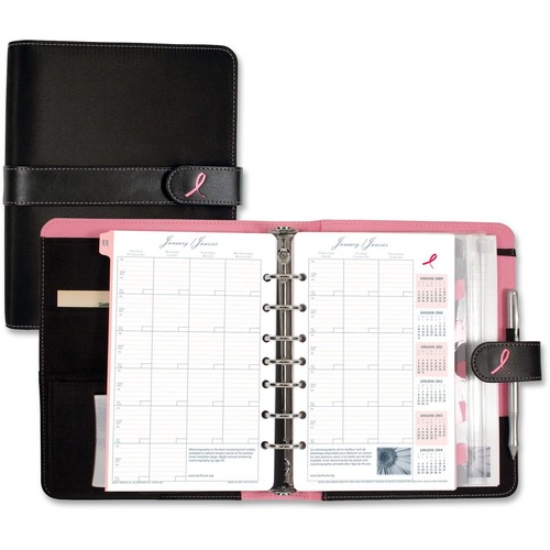 Day-Timer Pink Ribbon Starter Set - Business - 1 Year - 8:00 AM to 5:00 PM - Hourly - 1 Week Double Page Layout - 8 1/2" x 5 1/2" Sheet Size - Black - MicroFiber - Address Directory, Phone Directory, Notepad, Tabbed, Pen Loop, Pocket, Snap Closure - 1 Eac