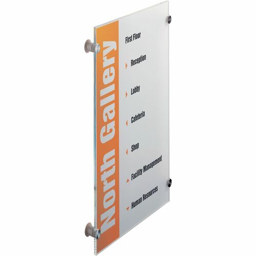 DURABLE® CRYSTAL SIGN Wall Mounted Standoff Acrylic Sign - 8-3/10" x 11-4/5" - Rectangular Shape - Acrylic, Aluminum - Updateable - Silver