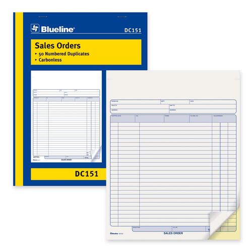 Blueline Sales Order Book - 50 Sheet(s) - 2 PartCarbonless Copy - 8 1/2" x 11" Sheet Size - Blue Print Color - Blue Cover - 1 Each - Sales Forms & Refills - BLIDC151