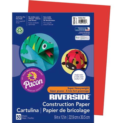 Riverside Construction Paper - Multipurpose - 12" Width x 9" Length - Holiday Red - Paper - 50 / Pack