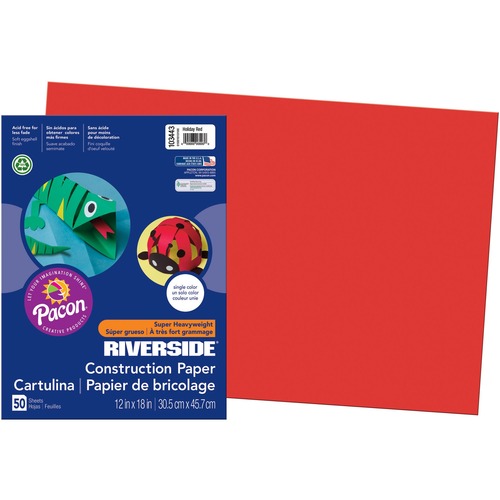 Riverside Construction Paper - 18" Width x 12" Length - 50 / Pack - Red