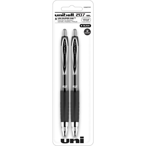 uniball™ 207 Gel Pen - Medium Pen Point - 0.7 mm Pen Point Size - Refillable - Retractable - Black Gel-based Ink - 2 / Pack