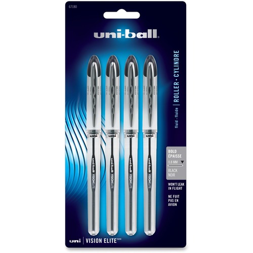Uni-Ball Vision Elite Rollerball Pens - 0.8 mm Bold Pen Point - Refillable - Black Ink - Gel-based - 4 / Pack