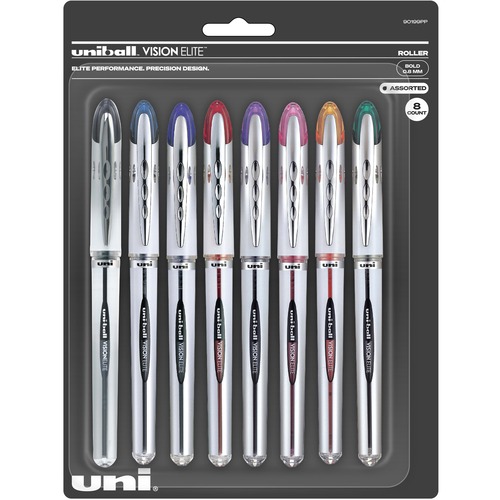 uniball™ Vision Elite Rollerball Pen - Bold Pen Point - 0.8 mm Pen Point Size - Refillable - Retractable - Assorted Gel-based Ink - 8 / Pack