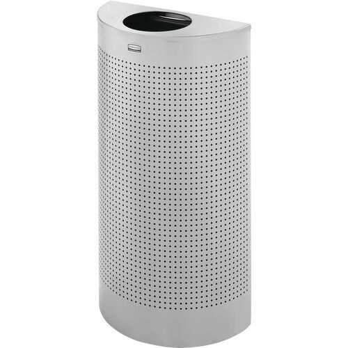 Rubbermaid Commercial Half Round Metallic Waste Receptacle - 12 gal Capacity - Semicircular - 32" Height x 18" Width x 9" Depth x 7" Diameter - Steel - Silver - 1 Each