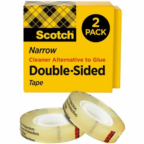 Scotch Permanent Double-Sided Tape - 1/2"W - 36 yd Length x 0.50" Width - 3" Core - Long Lasting - For Attaching, Mounting - 2 / Pack - Clear