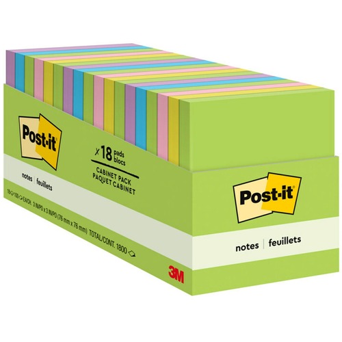 Post-it® Notes Cabinet Pack - Floral Fantasy Color Collection - 1800 x Assorted - 3" x 3" - Square - 100 Sheets per Pad - Unruled - Limeade, Citron, Positively Pink, Iris Infusion, Blue Paradise - Paper - Repositionable, Self-adhesive - 18 / Pack