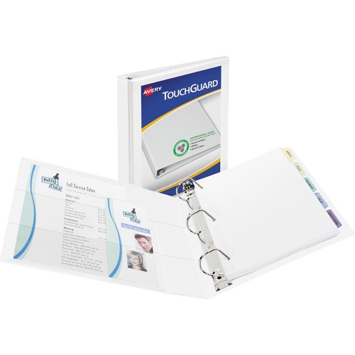 Avery® TouchGuard View 3 Ring Binder - 1" Binder Capacity - Letter - 8 1/2" x 11" Sheet Size - 250 Sheet Capacity - 3 x Slant Ring Fastener(s) - 4 Pocket(s) - Polypropylene - Recycled - Pocket, Durable, Antimicrobial, Heavy Duty - 1 Each