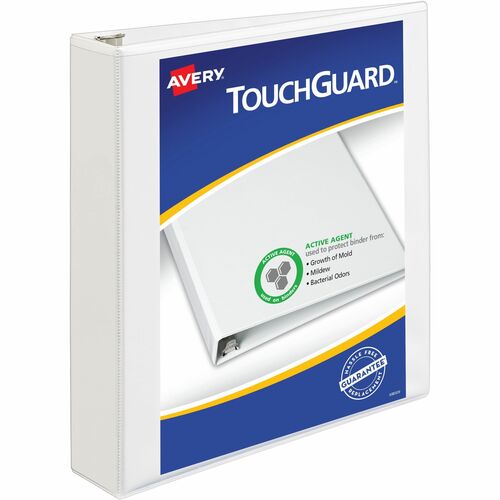 Avery® TouchGuard View 3 Ring Binder - 1 1/2" Binder Capacity - Letter - 8 1/2" x 11" Sheet Size - 375 Sheet Capacity - 3 x Slant Ring Fastener(s) - 4 Pocket(s) - Polypropylene - Recycled - Pocket, Durable, Antimicrobial, Heavy Duty - 1 Each