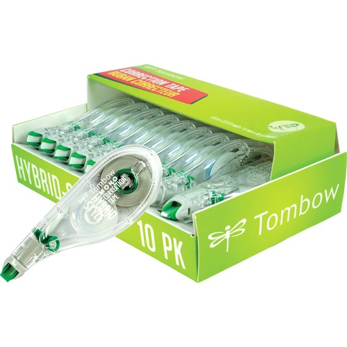 Tombow Mono Hybrid-Style Correction Tape - 0.16" (4.06 mm) Width x 32.8 ft Length - 1 Line(s) - White Tape - Ergonomic - Acid-free, Non-refillable, Retractable, Pivoting Head - 10 / Pack - White - Correction Tapes - TOM68721