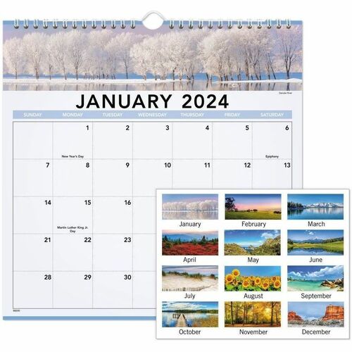 At-A-Glance 2025 Landscape Monthly Wall Calendar, Medium, 12" x 12" - Medium - Monthly - 12 Month - January 2025 to December 2025 - 1 Month Single Page Layout - 12" x 12" Sheet Size - White Sheet - Wire Bound - Paper - Date Indicator, Hanging Loop, Bleed 