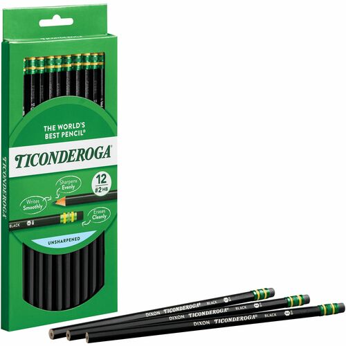 Ticonderoga No. 2 Pencils - #2 Lead - Black Lead - Black Wood Barrel - 1 Dozen