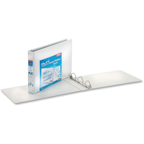 Cardinal 11" x 17" , ClearVue Slant-D Ring Binder - 1" Binder Capacity - Tabloid - 11" x 17" Sheet Size - 240 Sheet Capacity - 1" Spine Width - 3 x D-Ring Fastener(s) - Vinyl - White - 1.06 kg - Recycled - Clear Overlay - 1 Each - Standard Ring Binders - CRD22112
