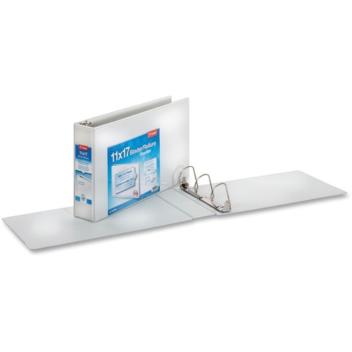 Cardinal ClearVue Overlay Tabloid D-Ring Binders - 3" Binder Capacity - Tabloid - 11" x 17" Sheet Size - 725 Sheet Capacity - 3 1/10" Spine Width - 3 x D-Ring Fastener(s) - Vinyl - White - 3.19 lb - Recycled - Clear Overlay, Non Locking Mechanism - 1 Each