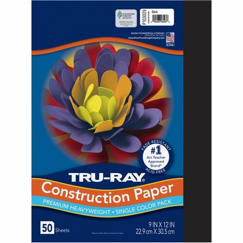 Tru-Ray Construction Paper - 12"Width x 9"Length - 50 / Pack - Black - Sulphite