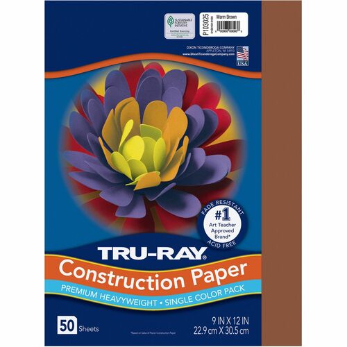 Tru-Ray Construction Paper - 12"Width x 9"Length - 50 / Pack - Brown - Sulphite