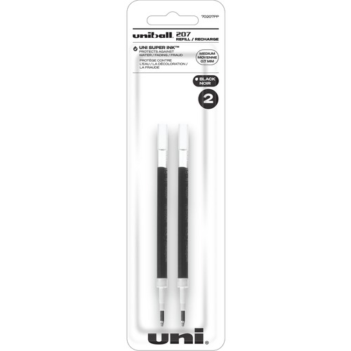 uni-ball 207 Retractable Gel - Refill 2pk - 0.70 mm, Medium Point - Black Ink - Super Ink - 2 / Pack - Pen Refills - UBC1960653
