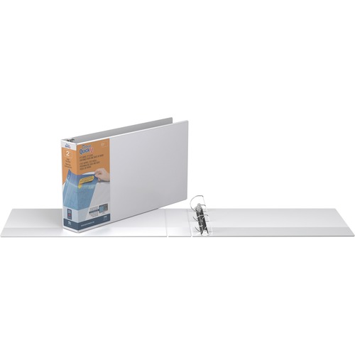 QuickFit D-ring Ledger Binder - 2" Binder Capacity - Ledger - 11" x 17" Sheet Size - D-Ring Fastener(s) - 1 Internal Pocket(s) - White - Recycled - Label Holder, Clear Overlay, Heavy Duty - 1 Each