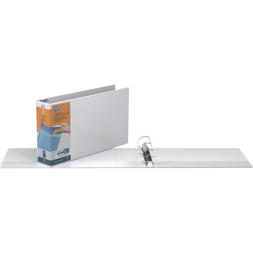 QuickFit D-ring Ledger Binder - 3" Binder Capacity - Ledger - 11" x 17" Sheet Size - D-Ring Fastener(s) - 1 Internal Pocket(s) - White - Recycled - Label Holder, Clear Overlay, Heavy Duty - 1 Each