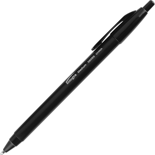 Integra Triangular Barrel Retractable Ballpnt Pens - Medium Pen Point - Retractable - Black - Black Plastic Barrel - 1 Dozen