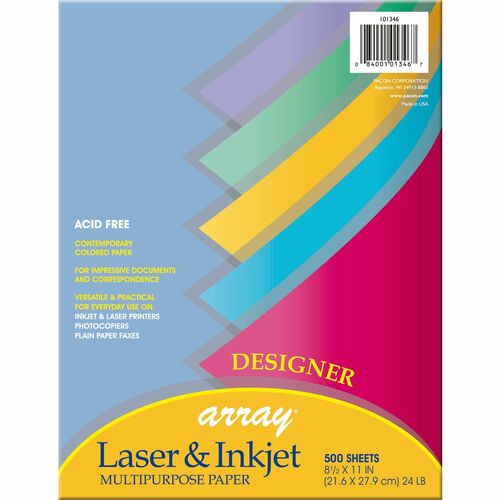 Pacon Inkjet, Laser Bond Paper - Assorted - Recycled - 25% Recycled Content - Letter - 8 1/2" x 11" - 24 lb Basis Weight - 500 / Ream - SFI - Acid-free