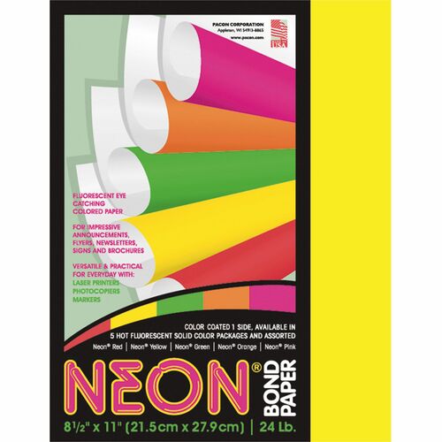 Pacon Neon Multipurpose Paper - Yellow - Letter - 8.50 x 11 - 24 lb Basis  Weight - 100 Sheets/Pack - Bond Paper - Neon Yellow