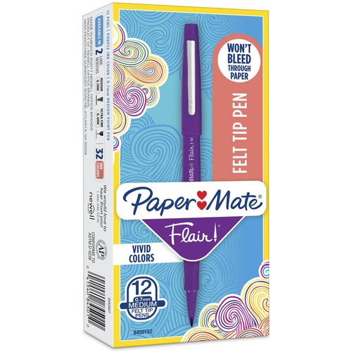 Paper Mate Flair Point Guard Felt Tip Marker Pens - Medium Pen Point - Purple Water Based Ink - Purple Barrel - 1 Dozen