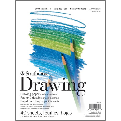 Pacon Strathmore Drawing Pad - 40 Sheets - Plain - Tape Bound - 70 lb Basis Weight - 9" x 12" - White Paper - Acid-free, Heavyweight - 40 / Pad