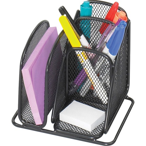 Safco Onyx Mini Desk Organizer - 6" Height x 5.38" Width x 4.13" Depth - Powder Coated - Black - Steel - 1 Each