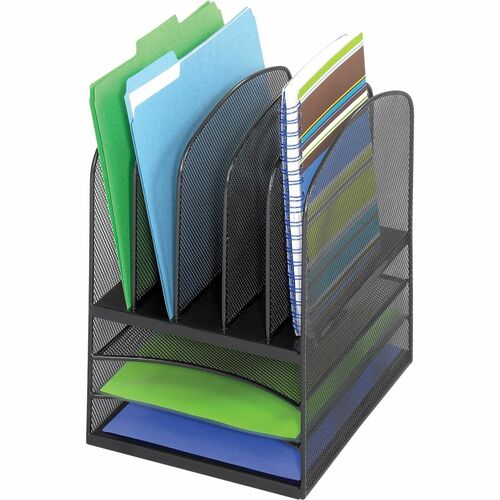 Safco Onyx Mesh Letter Tray Desktop Organizer - 5 Compartment(s) - 13" Height x 11.4" Width x 9.5" Depth - Desktop - Black - Steel - 1 Each - Desktop Organizers - SAF3266BL