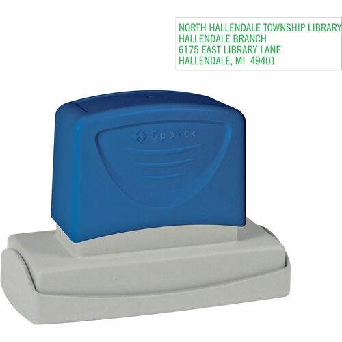 Sparco Large Business Address Stamp - Custom Message Stamp - 0.88" Impression Width x 2.75" Impression Length - Blue - 1 Each