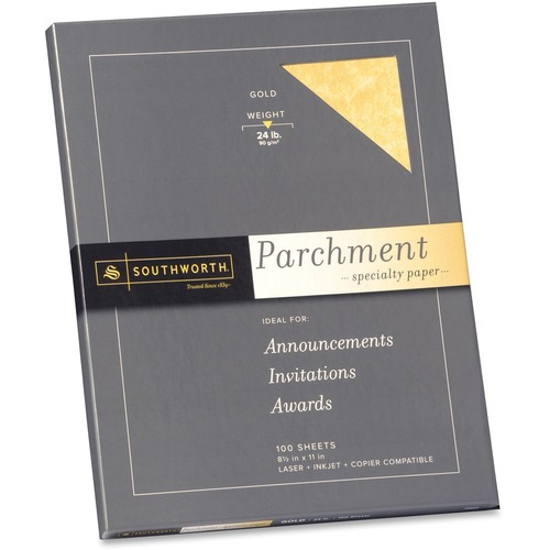 Southworth Parchment Specialty Paper - Letter - 8 1/2" x 11" - 24 lb Basis Weight - Parchment - Acid-free, Lignin-free - Gold - 100 / Pack
