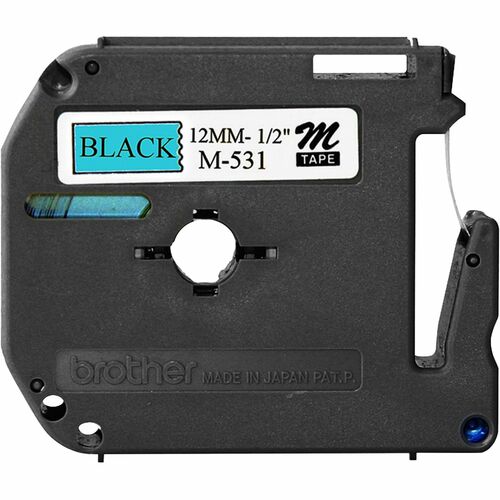 Brother P-touch Nonlaminated M Series Tape Cartridge - 1/2" Width x 26 1/5 ft Length - Rectangle - Blue, Black - 1 Each - Non-laminated, Self-adhesive