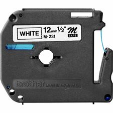 Brother P-touch Nonlaminated M Series Tape Cartridge - 1/2" - Direct Thermal - White - 1 Each - Non-laminated, Self-adhesive