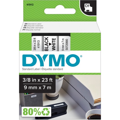 Dymo D1 Electronic Tape Cartridge - 3/8" Width - Thermal Transfer - White - Polyester - 1 Each