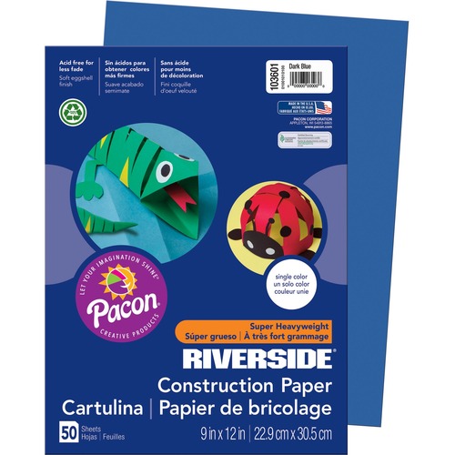 Riverside Construction Paper - Art, Drawing - 12" Width x 9" Length - Dark Blue - 50 / Pack