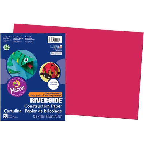 Riverside Construction Paper - Art, Drawing - 18" Width x 12" Length - 50 / Pack - Red