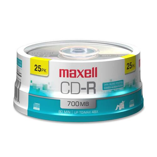 Maxell CD Recordable Media - CD-R - 48x - 700 MB - 25 Pack Spindle - 120mm - 1.33 Hour Maximum Recording Time - CD Media - MAX648445