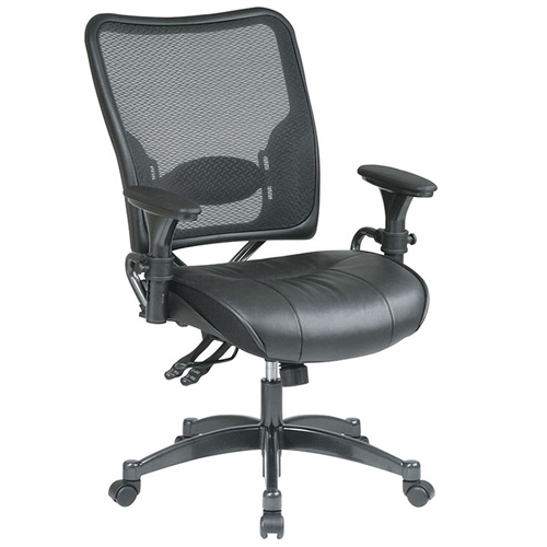 Office Star Space Air Grid 6876 Manager Chair - Gunmetal Frame28" x 30" x 45" - Leather Black Seat