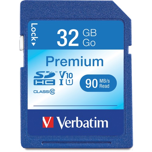 Verbatim 32GB Premium SDHC Memory Card, UHS-I V10 U1 Class 10 - 45 MB/s Read - Lifetime Warranty = VER96871