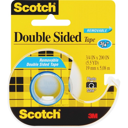 Scotch Double-Sided Photo-Safe Tape - 16.67 ft Length x 0.75" Width - 1" Core - Dispenser Included - Handheld Dispenser - For Sealing, Packing - 1 / Roll - Clear
