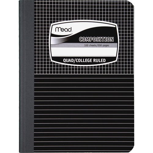 Mead Black Cover Graph Composition Book - 100 Sheets - Sewn/Glued - 15 lb Basis Weight - 7 1/2" x 9 3/4" - White Paper - Black Marble Cover - 1 Each