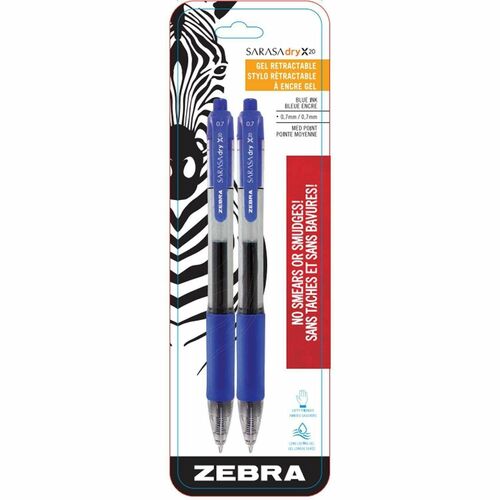 Zebra Pen Sarasa Gel Retractable Pens - 0.7 mm (0.03") Medium Pen Point - Refillable - Retractable - Blue Ink - Pigment-based - Translucent Barrel - 2 / Pack