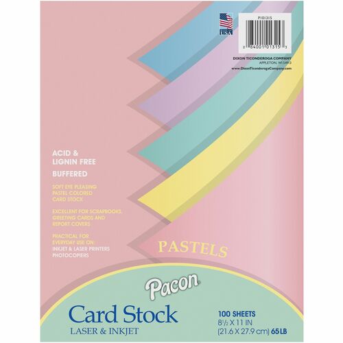 Pacon Parchment Card Stock - Letter - 8 1/2" x 11" - 65 lb Basis Weight - Sustainable Forestry Initiative (SFI) - Pastel Pink, Pastel Blue, Pastel Canary, Pastel Green, Pastel Lilac - 100 / Pack