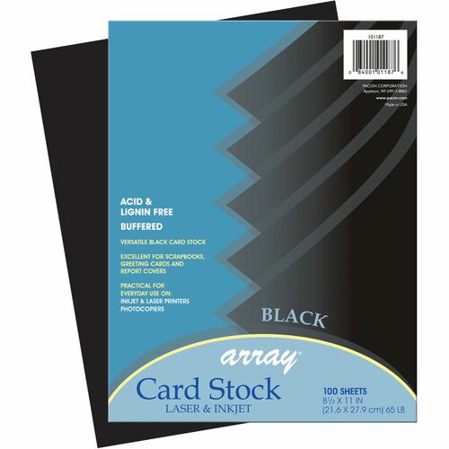 Pacon Card Stock Sheets - Letter - 8 1/2" x 11" - 65 lb Basis Weight - Sustainable Forestry Initiative (SFI) - Heavyweight, Acid-free, Lignin-free - Black - 100 / Pack